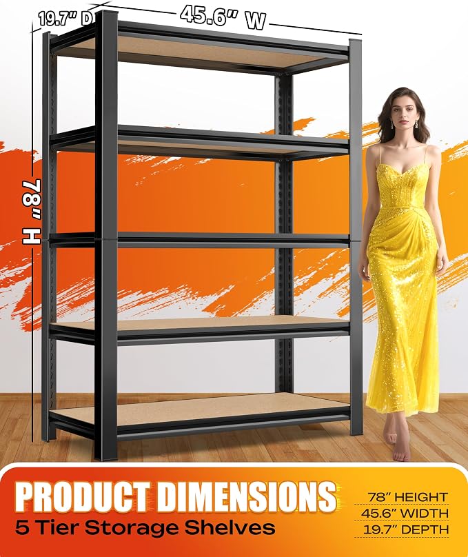 AOARGG Set of 2 Storage Shelves, 2500LBS Heavy Duty Garage Shelving, 5-Tier - Image 3