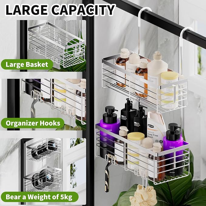 SHANSHUI Shower Hanging Caddy, Double Bathroom Showers Organizer Basket - Image 3