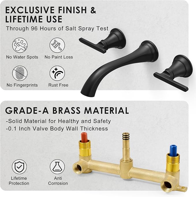 Brass Tub Filler Wall Mount 3 Hole, Farmhouse Black Tub Faucet, High Pressure 2 - Image 4