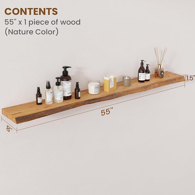 Floating Shelves for Wall Decor, Rustic Solid Elm Wood Live Edge Floating - Image 2
