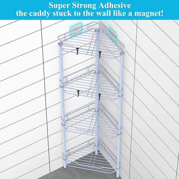 4 Tier Floor Standing Corner Shower Caddy Organizer Shelf - Image 2