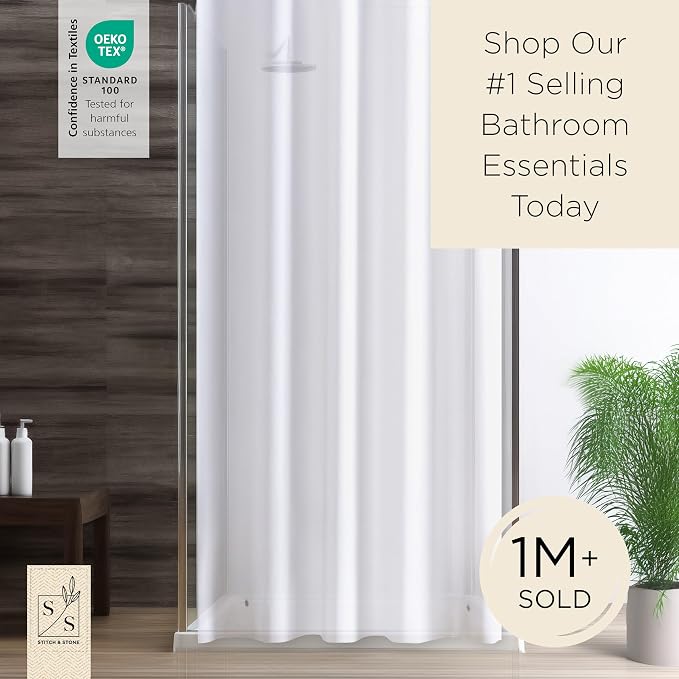 Stitch & Stone Shower Curtain Liner, Premium Medium Weight Durable Waterproof - Image 8