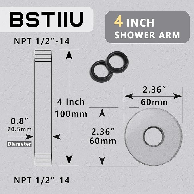 4 Inch Shower Arm with Flange, Ceiling Mounted Shower Head Extension Arm - Image 2