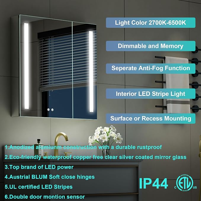 WELLFOR 30" X 30" LED Medicine Cabinet - Image 4