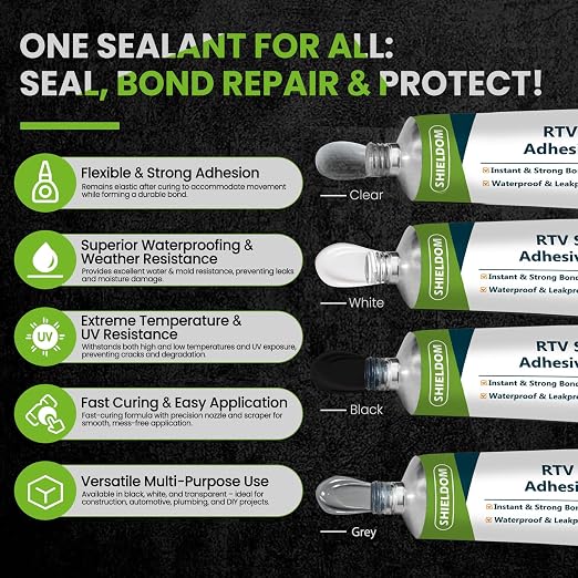 RTV Silicone Adhesive Sealant 100% Silicone Sealer All-Purpose Caulk Waterproof - Image 2