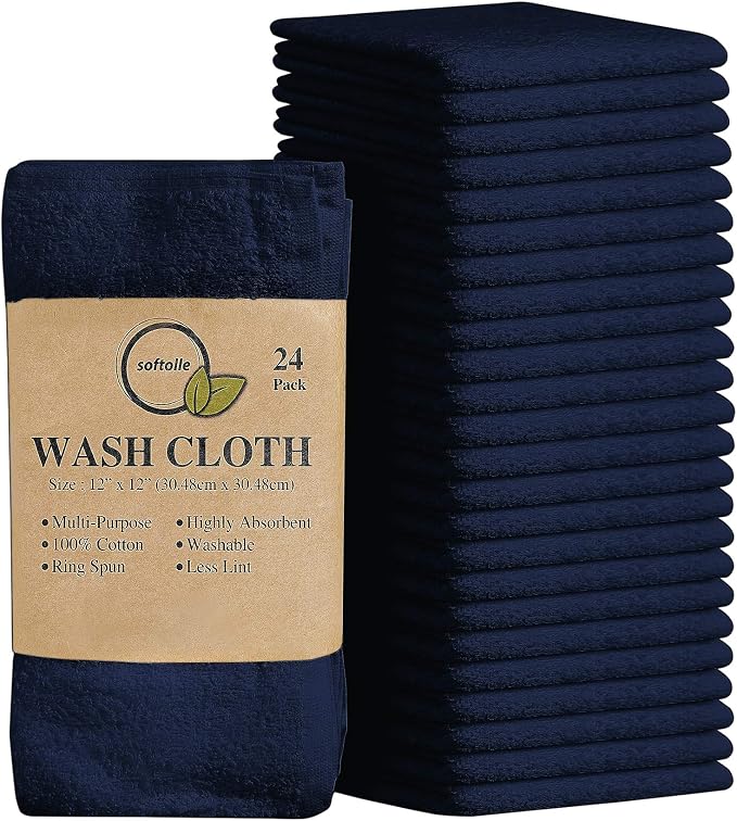Softolle 100% Cotton Washcloths 24 Pack Soft, Highly Absorbent Washcloth by Softolle