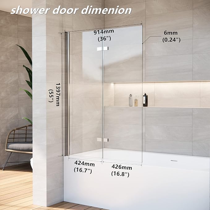 36 * 55 Inch Bathtub Shower Door, Bathroom Door - Image 2