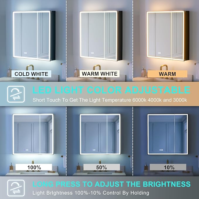 WELLFOR 30" X 30" LED Mirrored Medicine Cabinet, Medicine Cabinets - Image 7