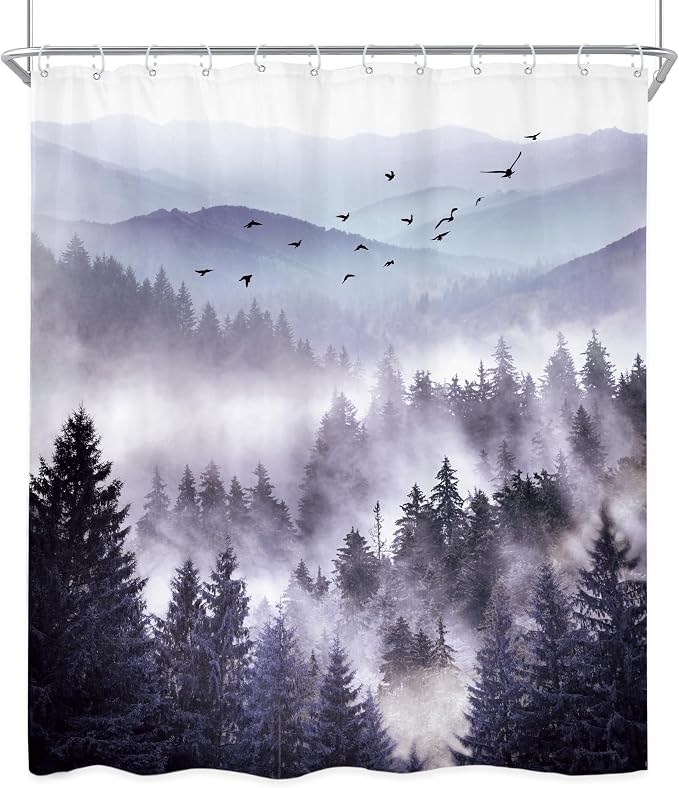 Riyidecor Purple Shower Curtain，Mountain Shower Curtains - Image 8