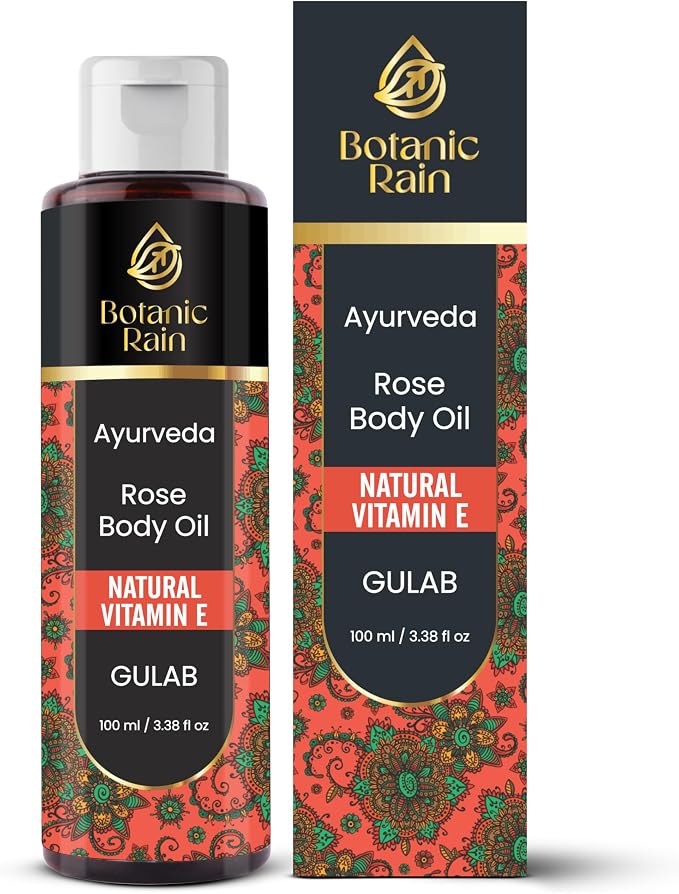 Ayurveda Rose Body Oil, Moisturizing & Hydrating Organic Vitamin E Oil by BotanicRain