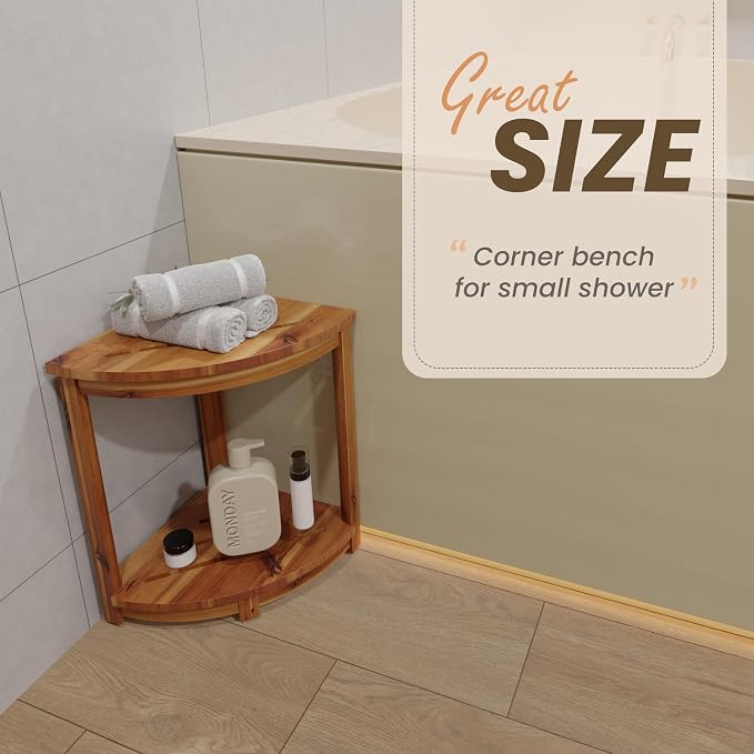 HOLANA 18" Wood Corner Shower Bench & Corner Shower Stool - Image 4
