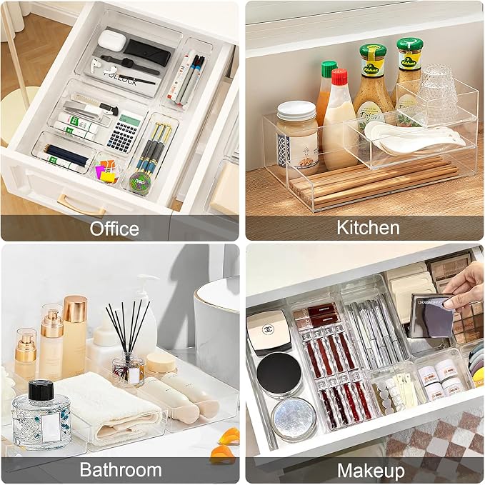 Stackable Acrylic Drawer Organizer Set, Office Desk, Vanity and Kitchen Utensils - Image 4