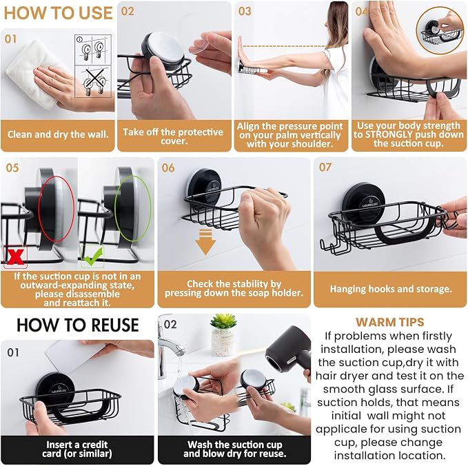 LEVERLOC Soap Holder Dish with Hooks - Image 4