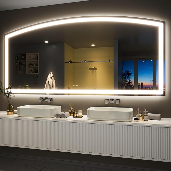Hasipu 84" x 40" Arch LED Bathroom Mirror, Frontlit Wall-Mounted Vanity Mirror by Whatssuitableisthebest