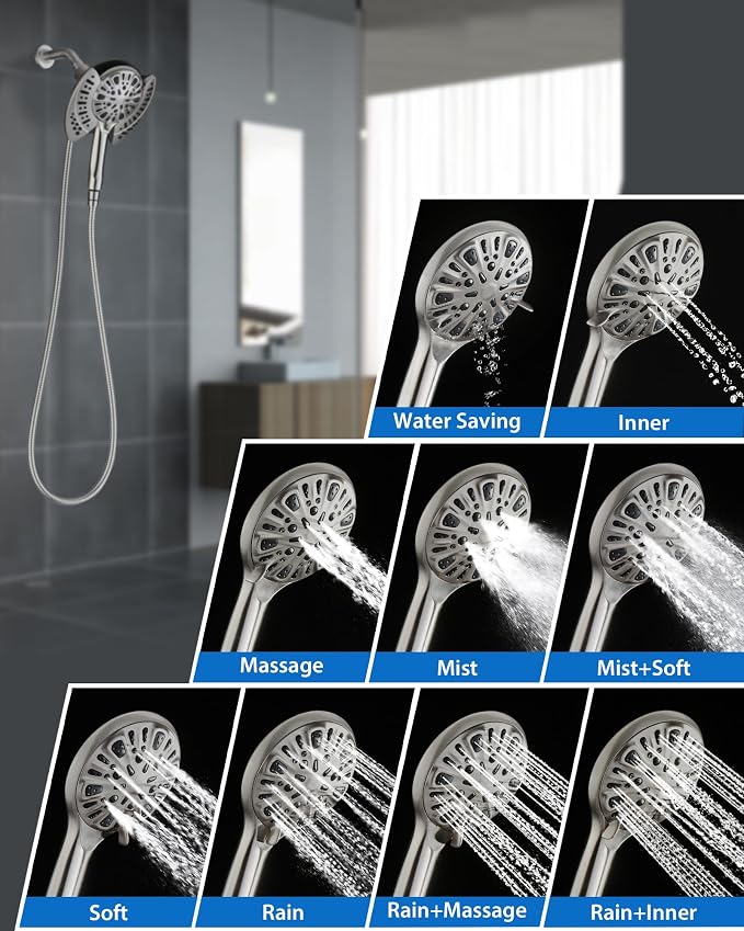 2-in-1 Shower Head with Handheld Combo: 2.5GPM Rainfall Shower Head & - Image 4