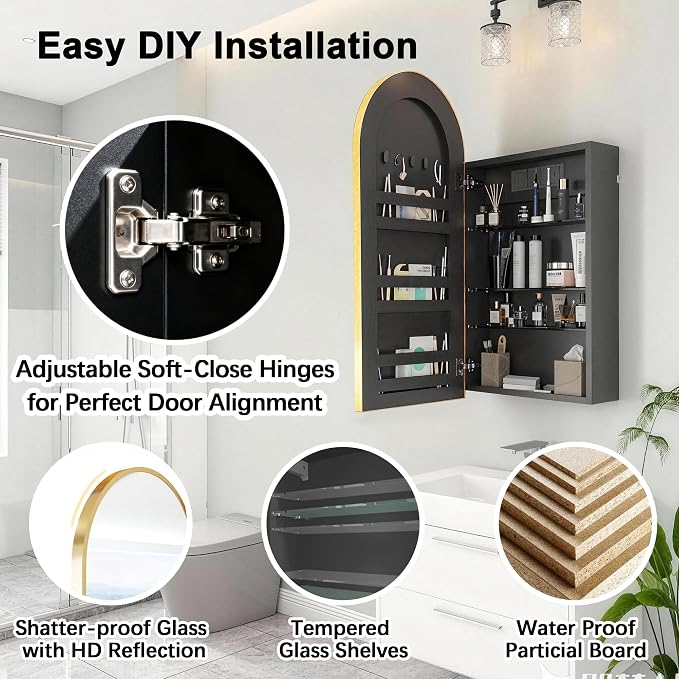 FKWin Bathroom Mirror with Storage and Power Outlet, not Recessed, Ample Vanity - Image 3