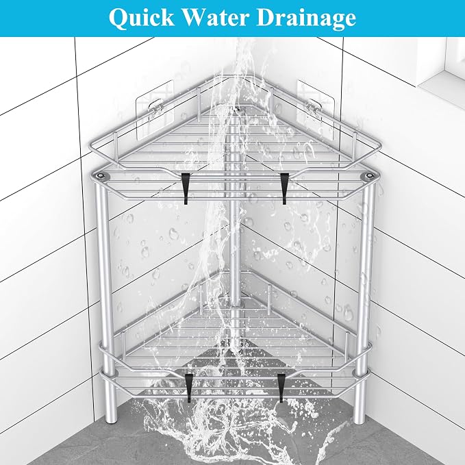 2 Tier Floor Standing Corner Shower Caddy Organizer Shelf - Image 5