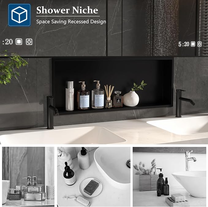 Neodrain 30X12Inch Shower Niche, Matte Black Wall Cubby Stainless Steel Wall - Image 5