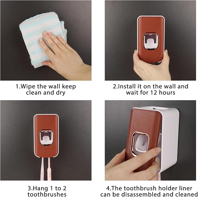 2 Slot Plastic Toothbrush Holder and Toothpaste Dispenser Wall Mounted - Image 5