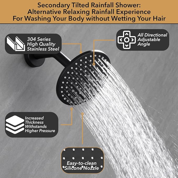VANFOXLE Thermostatic Shower Faucet Set Matte Black Shower System, Push Button - Image 2