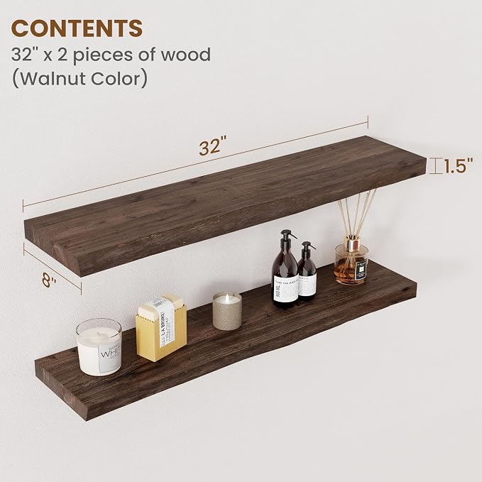 Floating Shelves for Wall Decor, Rustic Solid Elm Wood Live Edge Floating - Image 2