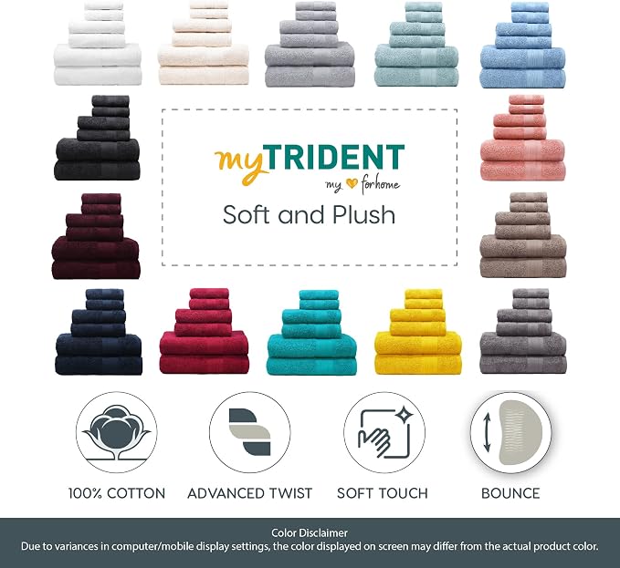 TRIDENT Soft & Plush Luxury Towel Set, 100% Cotton, 2 Bath Towels 2 Hand Towels - Image 9