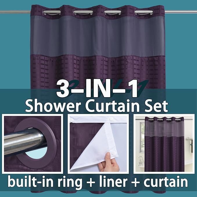 Extra Long No Hook Shower Curtain - Image 3