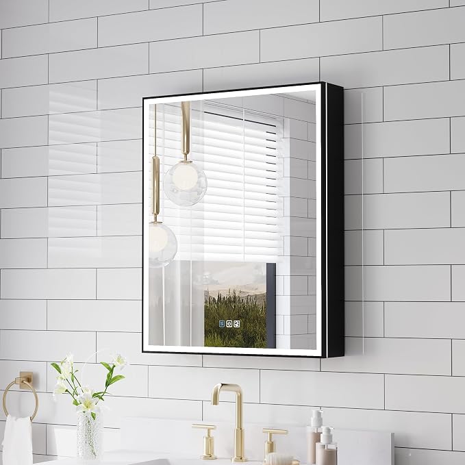 WELLFOR 24" X 30" LED Mirrored Medicine Cabinet, Medicine Cabinets - Image 4