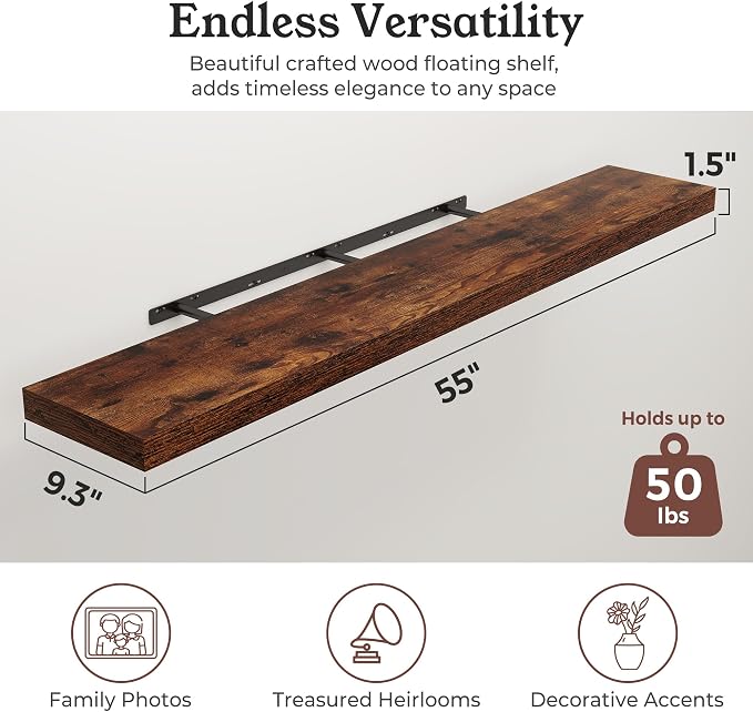 Floating Shelves for Wall, 9.3" Deep Wall Mounted Wood Shelves for Bathroom - Image 2