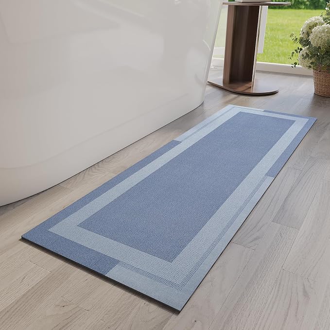Non Slip Long Bath Mat Bathroom Runner, Rubber Backing Ultra Thin Bathroom Rugs by YDKGL