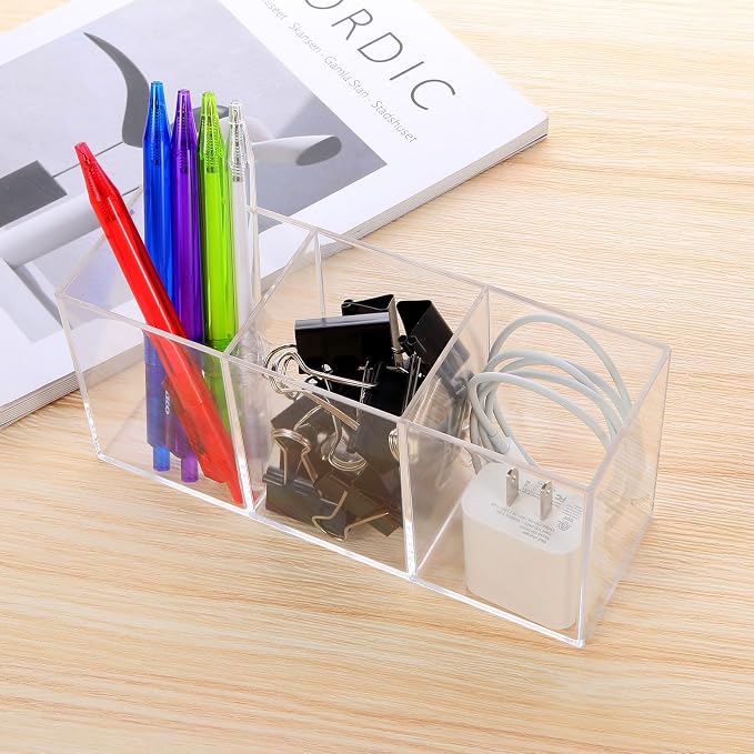 Clear Acrylic Silverware & Pen Organizer Caddy, Transparent Plastic Silverware - Image 6