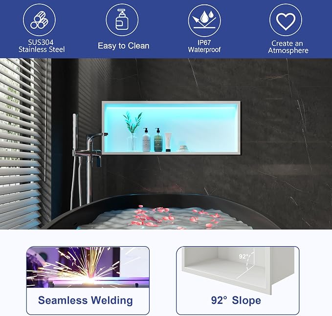 30X12 RGB Shower Niche, No Tile Needed Wall Niche - Image 6