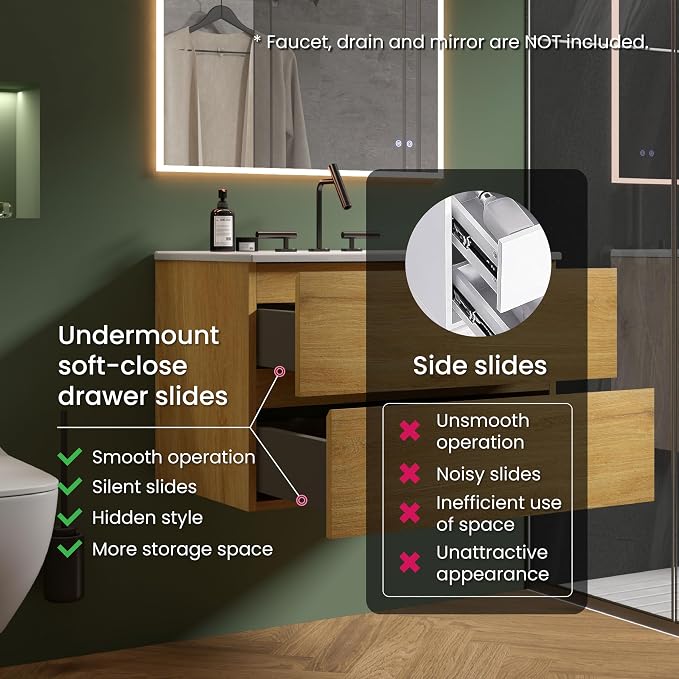 30" Bathroom Vanity with Sink, Modern Floating Vanity with Double Soft Closing - Image 6