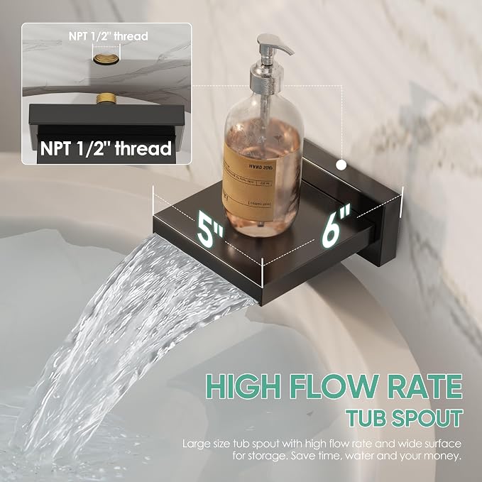 Black Shower System with Tub Spout, All Metal Tub Shower Faucet Set with 10" - Image 5