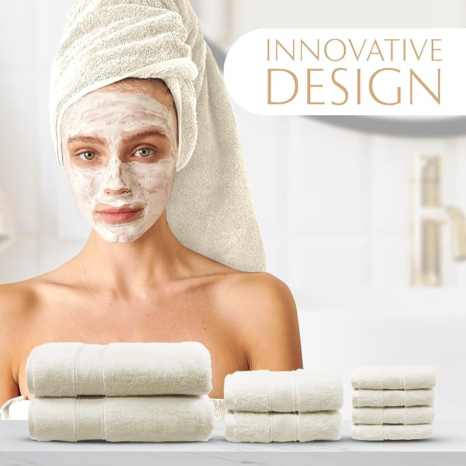 MAURA Ivory Bath Towel Set of 8 - Image 5