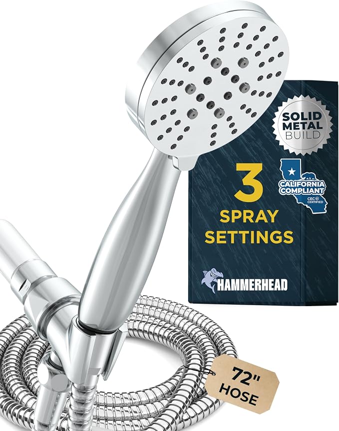 HammerHead Showers® Solid Metal 3-Spray Handheld Shower Head by HammerHeadShowers