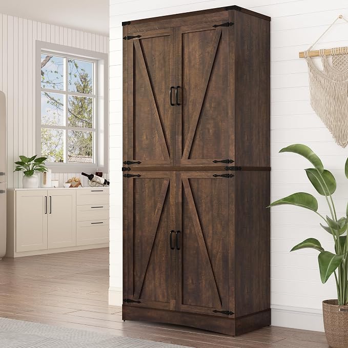71in Farmhouse Kitchen Pantry Cabinet, Tall Storage Cabinet by chartustriable