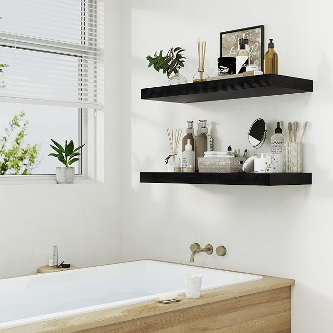 12" Deep Black Floating Shelves, Over Toilet Long Wall Mounted Modern Farmhouse - Image 8