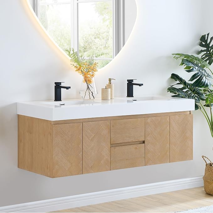 60 Inch Floating Sink Bathroom Vanity Wall Mount Double Vanities Overflow - Image 3