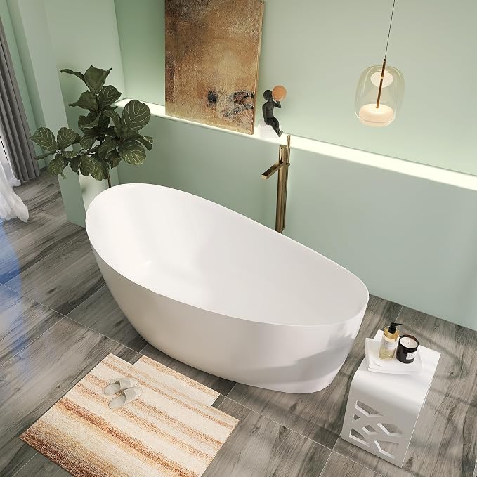 Premium Unique 65" Solid Surface Freestanding Tub, Upgraded Matte White Stone - Image 3