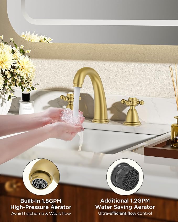 FORIOUS Brushed Gold Bathroom Faucet, Bathroom Sink Faucet 3 Hole - Image 4