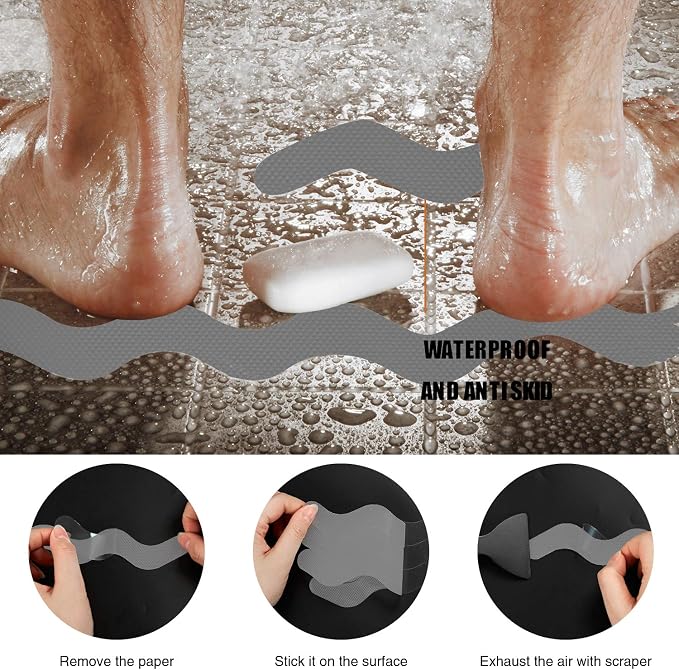 Anti Slip Shower Stickers, Adhesive Decals Safety Strips Scraper - Image 4