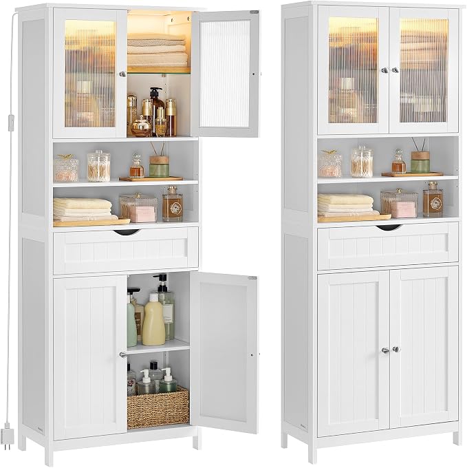 VASAGLE Storage Cabinet with LED Lights, Freestanding Storage Unit with by VASAGLEbySONGMICSHOME