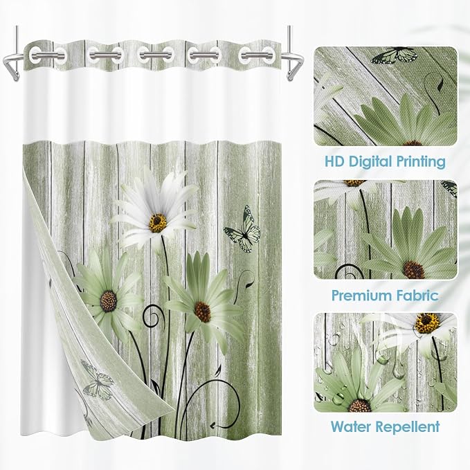 No Hook Daisy and Butterfly Shower Curtain - Image 2