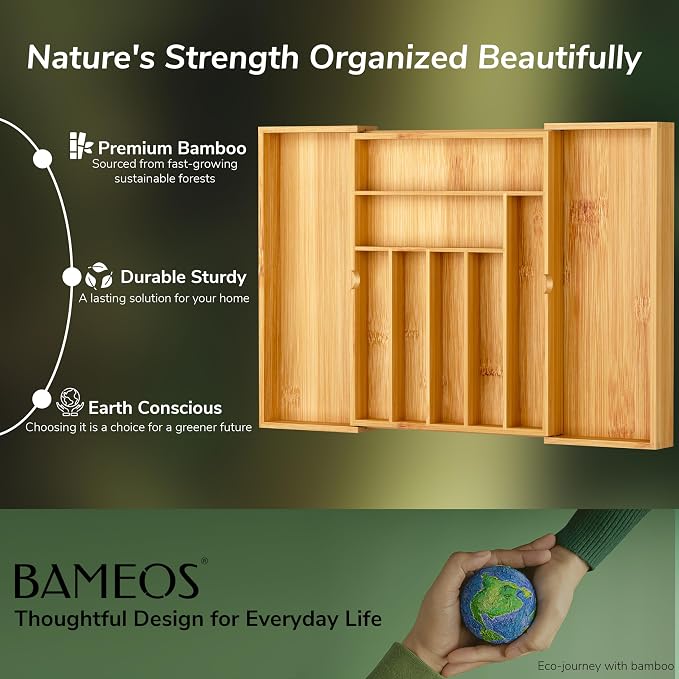 BAMEOS drawer organizer flatware organizer cutlery tray silverware organizer - Image 5
