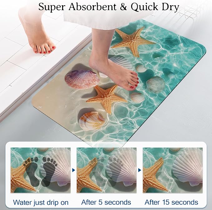 Elightvap Starfish Seashell on Beach Bathroom Mat Quick Drying Non Slip Bath - Image 3
