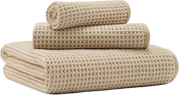 New Microfiber Waffle Bath Towels, 3 Pieces, Fast Drying, Lint Free, Includes by Unknown