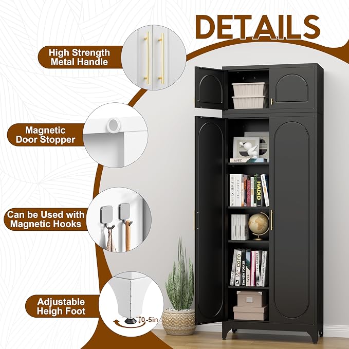 90" Metal Kitchen Pantry Cabinet, Freestanding Kitchen Storage Cabinet - Image 4