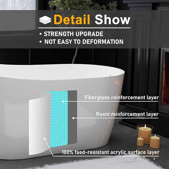 59" High-back Acrylic Freestanding Bathtubs, Stand Alone Tub, Soaking Tubs - Image 8