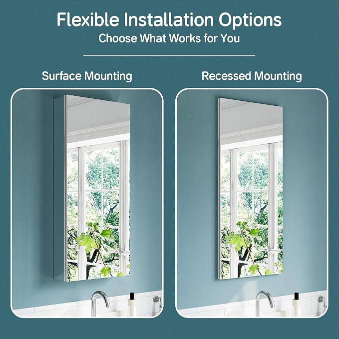 16"x36" Bathroom Mirror Medicine Cabinet, Aluminum Silver Medicine Cabinet - Image 7